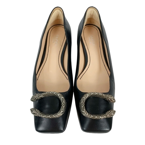 Gucci Dionysus EU 36.5 US 6.5 Black Leathe Buckle Square Toe Tiger Ballet Flats - Picture 6 of 16
